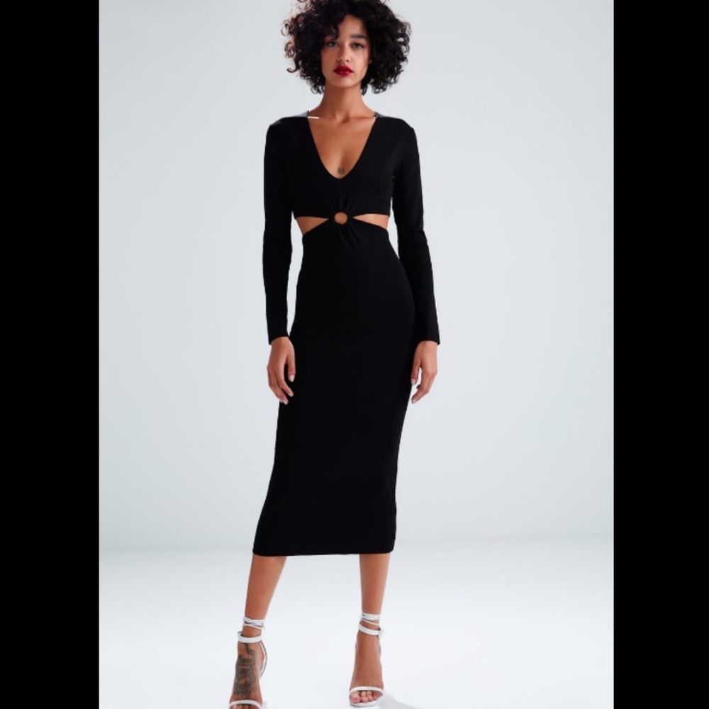 🏷NWT Zara Long Knit Black Dress with Cut-Outs S